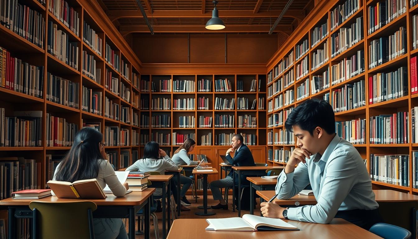 Students studying together in modern classroom